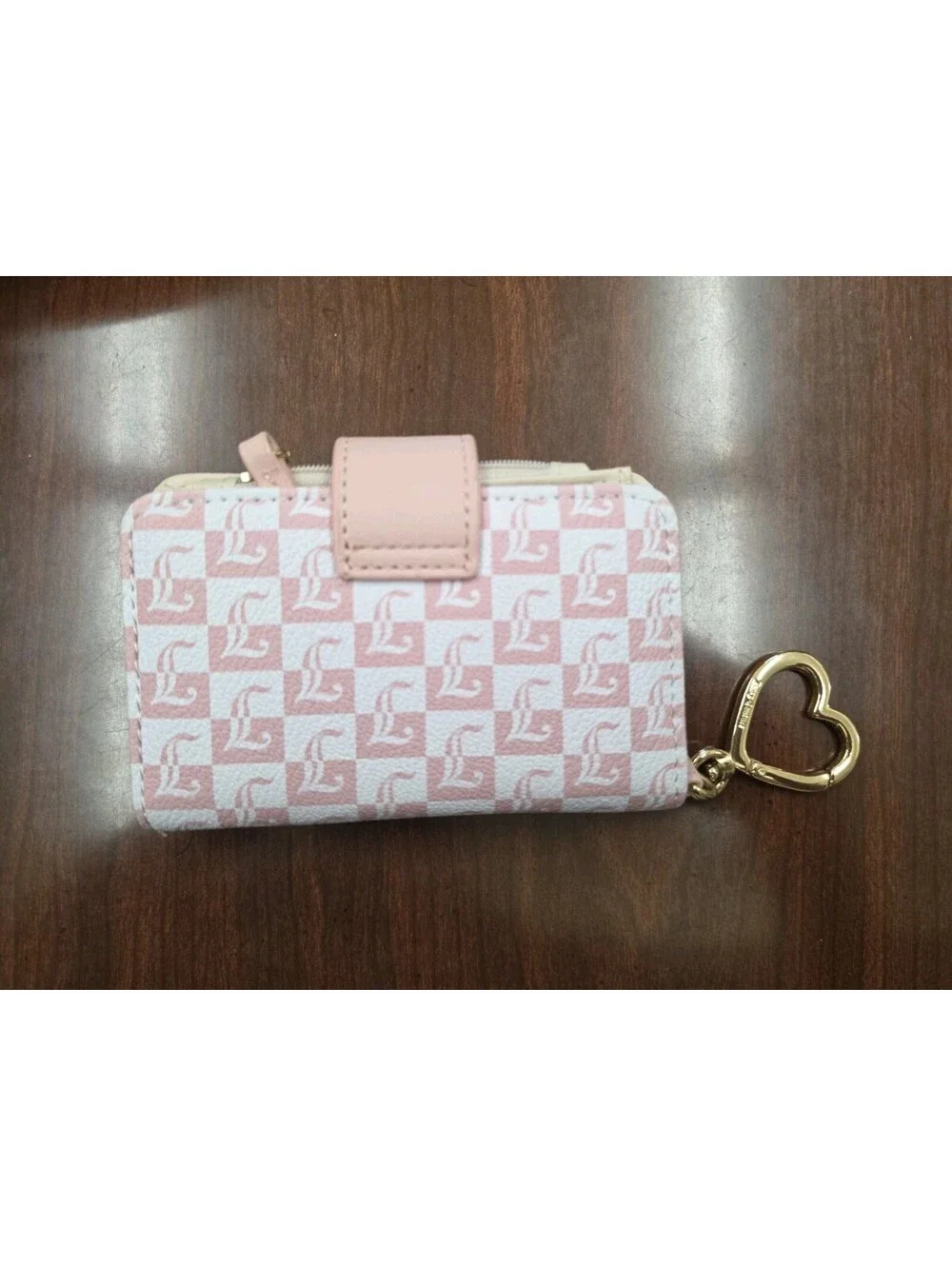 Juicy Couture Pink Lemonade Checkerboard Tab Card Wallet Heart Clasp Keyring Y2K